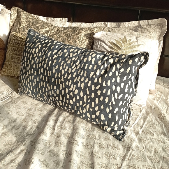 Navy Blue and White Boho Speckled Cushion - Picture 3 of 16
